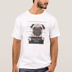 Pug Shot Dog And Puppy Mugshot Funny Cartoon Pet L T-Shirt