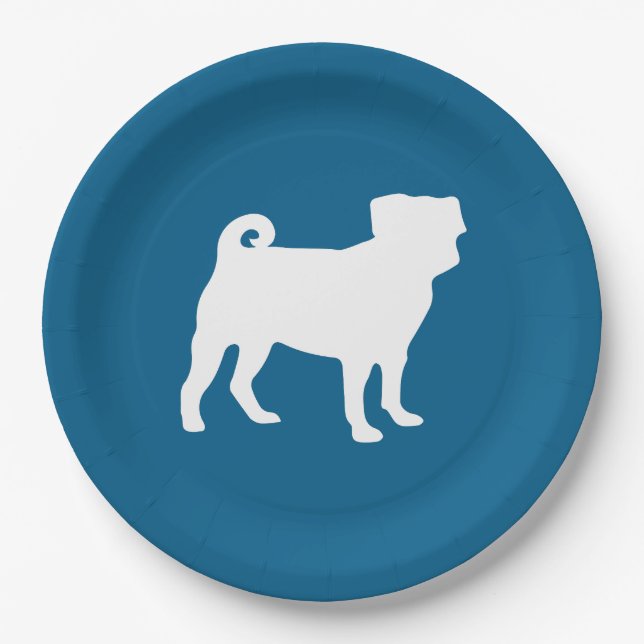 Pug Silhouette Baby Shower Paper Plates (Front)