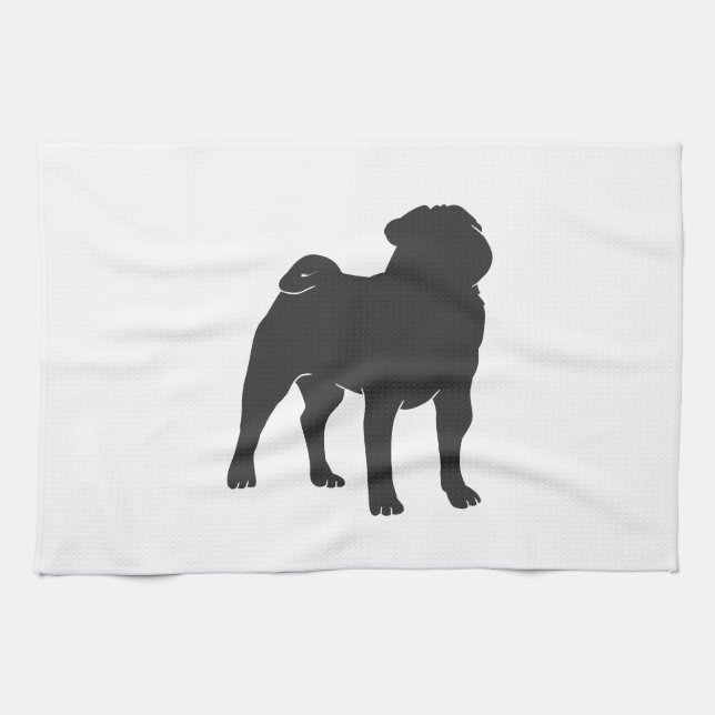 Pug  silhouette  - Choose background color Kitchen Towel (Horizontal)