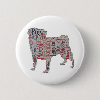 Pug silhouette colourful words button