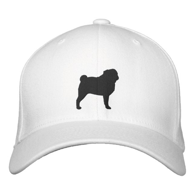 Pug Silhouette Embroidered Baseball Hat (Front)