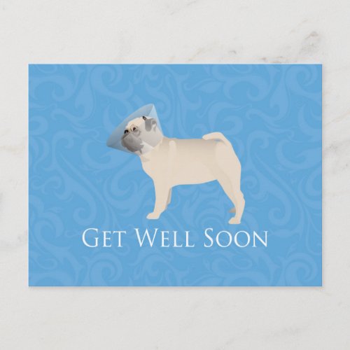 Pug Silhouette Get Well Soon Design Postcard