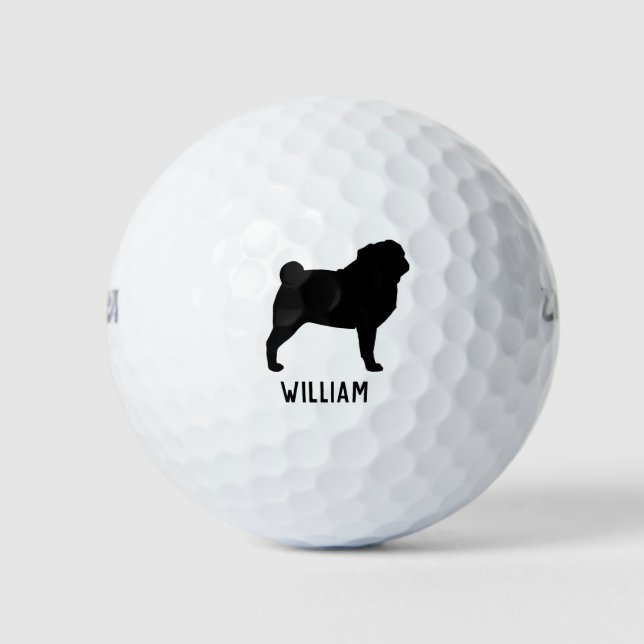 Pug Silhouette Golf Balls (Front)