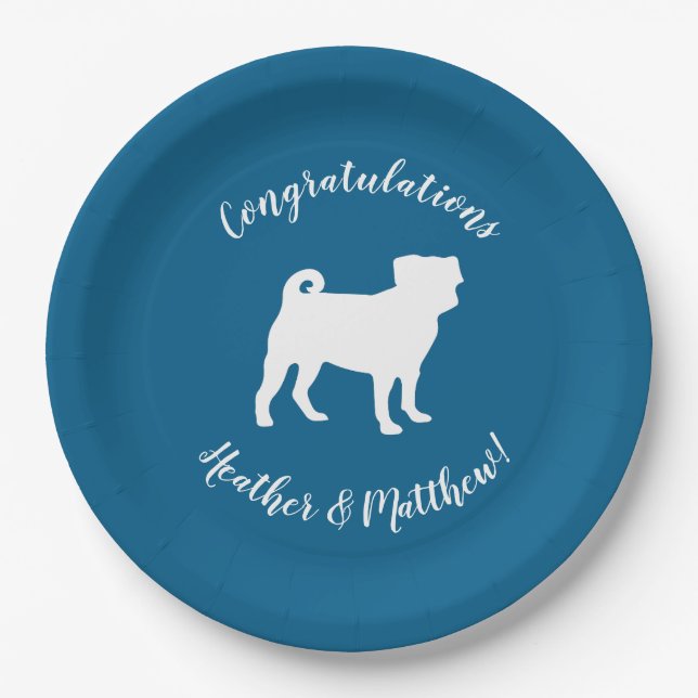 Pug Silhouette Puppy Baby Shower Paper Plates (Front)