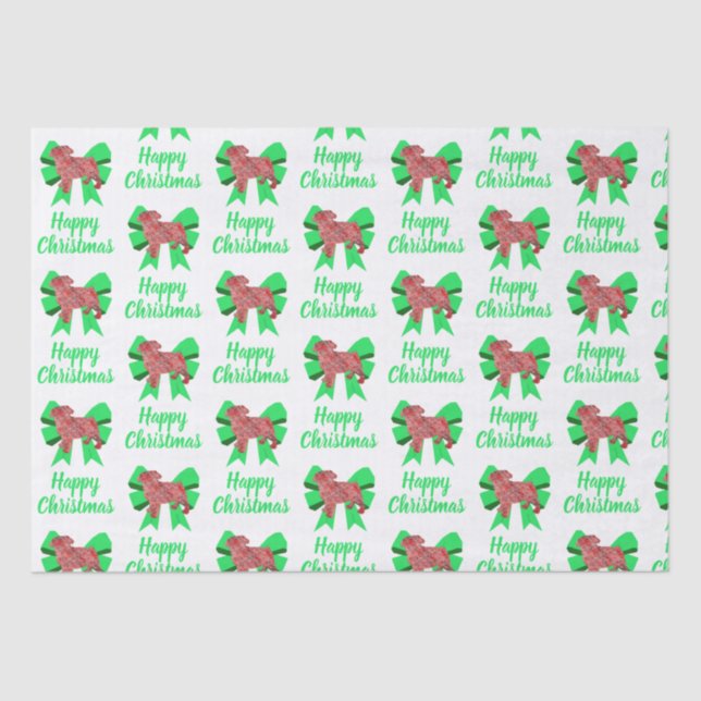 Pug Silhouette Red Christmas Dog & Bow White Tissue Paper (Front)