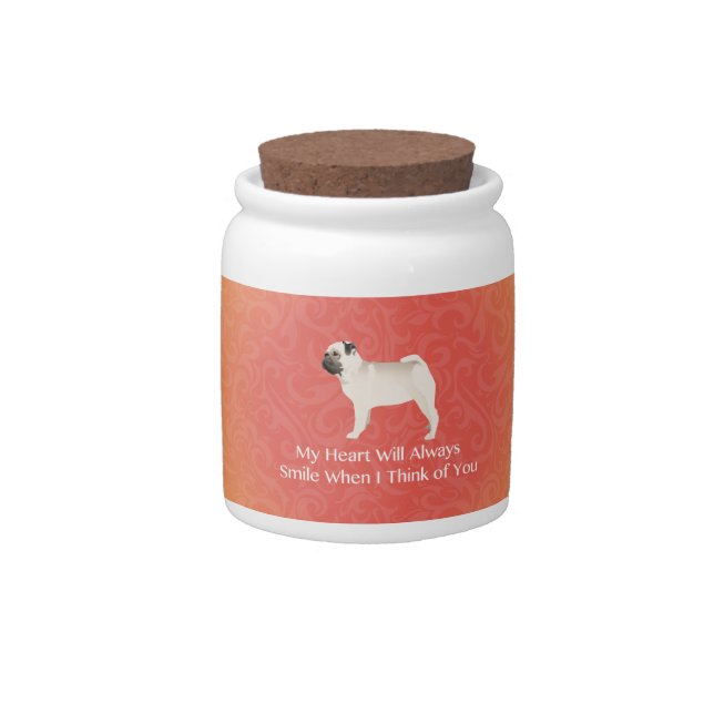 Pug Silhouette Thinking of You Design Candy Jar (Front)