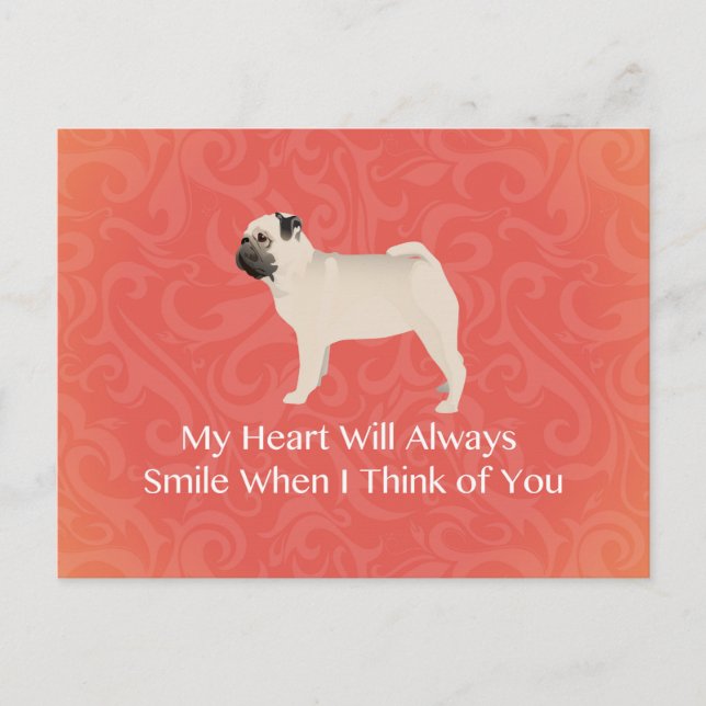 Pug Silhouette Thinking of You Design Postcard (Front)