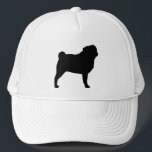 Pug Silhouette Trucker Hat<br><div class="desc">Black Pug Silhouette. This cute trucker hat makes a fun gift for Pug lovers! Unisex size fits most teens and adults.</div>