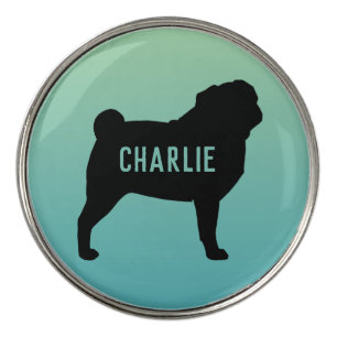 Pug Silhouette with Custom Name Golf Ball Marker