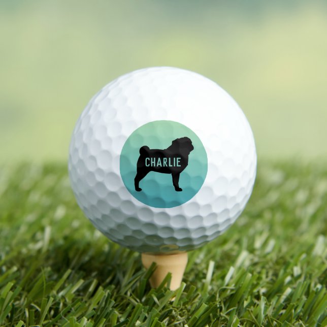 Pug Silhouette with Custom Name Golf Balls (Insitu Tee)