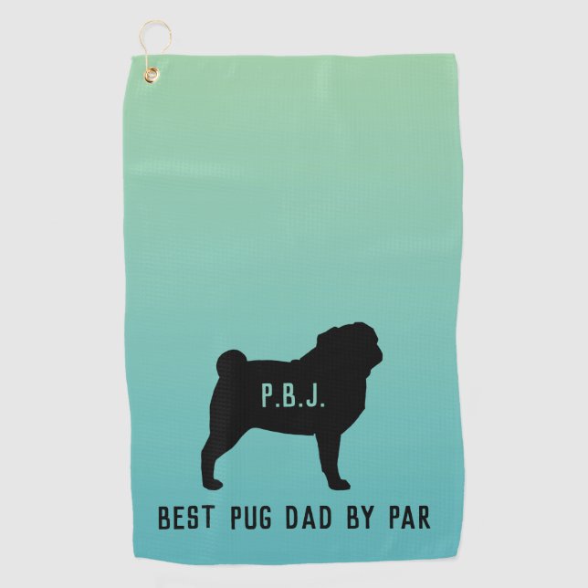 Pug Silhouette with Custom Text  Golf Towel (Front)
