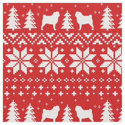 Pug Silhouettes Christmas Holiday Patterned Fabric