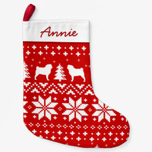 Pug Silhouettes Christmas Sweater Pattern Cute Small Christmas Stocking