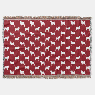 Pug Silhouettes Pattern Red and White Throw Blanket