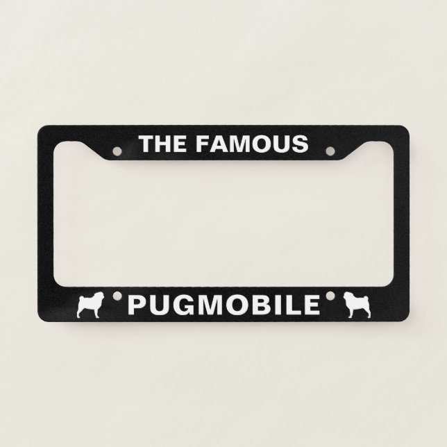 Pug Silhouettes PUGMOBILE Dog Lover's Custom License Plate Frame (Front)