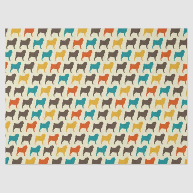Pug Silhouettes | Retro Colors Dog Breed Pattern Tissue Paper (Front)