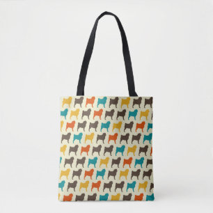 Pug Silhouettes   Retro Colors Dog Breed Pattern Tote Bag