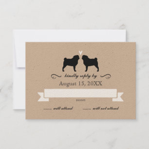 Pug Silhouettes Wedding RSVP Reply Card