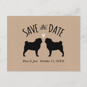 Pug Silhouettes Wedding Save the Date Announcement Postcard