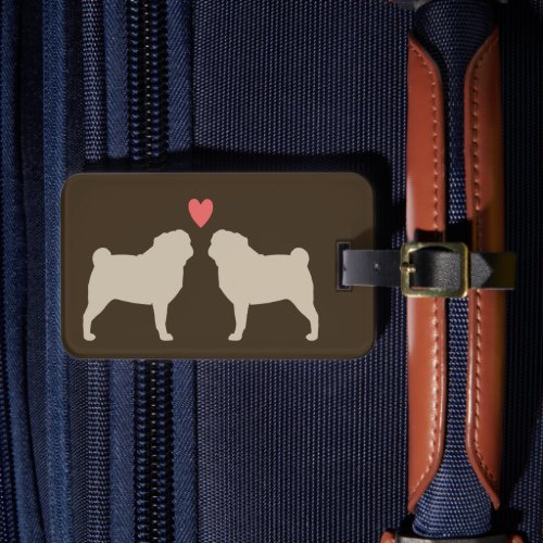 Pug Silhouettes with Heart Personalized Dog Lover Luggage Tag