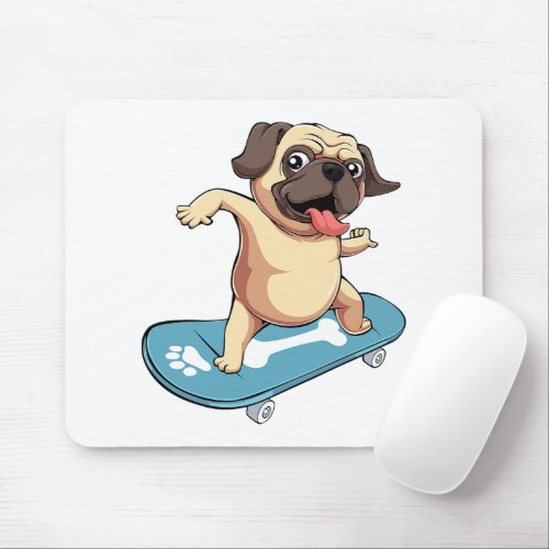 Pug Skateboarding Cute Dog Cool Skater Pet Lover Mouse Pad