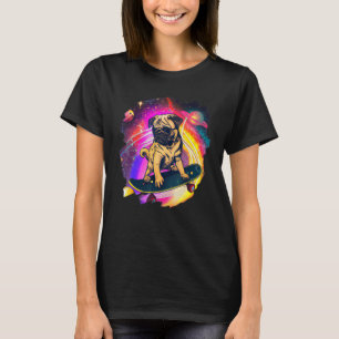 Pug Skateboarding in Outer Space Retro Vintage Ska T-Shirt