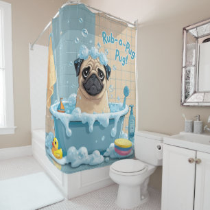 Pug Sloppy Sleepy Cute Funny Shower Curtain