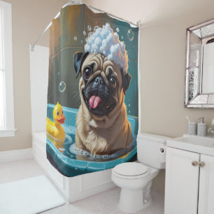 Pug Sloppy Sleepy Cute Funny  Shower Curtain