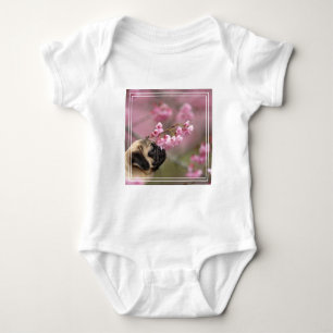 Pug Smelling Cherry Blossoms Baby Bodysuit