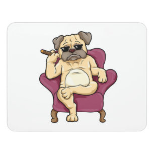 Pug Smoking Cigar   Really Cool Pug Dog Door Sign