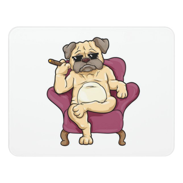 Pug Smoking Cigar | Really Cool Pug Dog Door Sign (Contemporary Front)