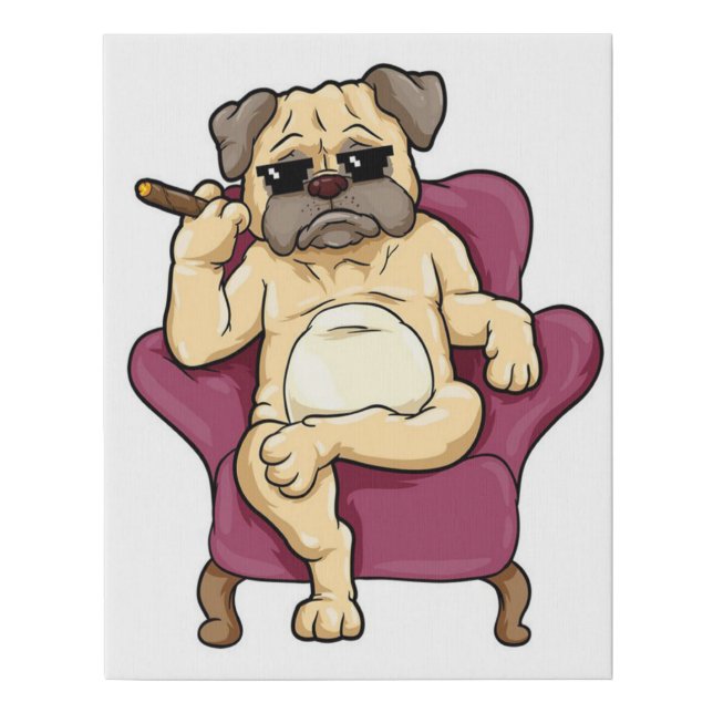 Pug Smoking Cigar | Really Cool Pug Dog Faux Canvas Print (Front)
