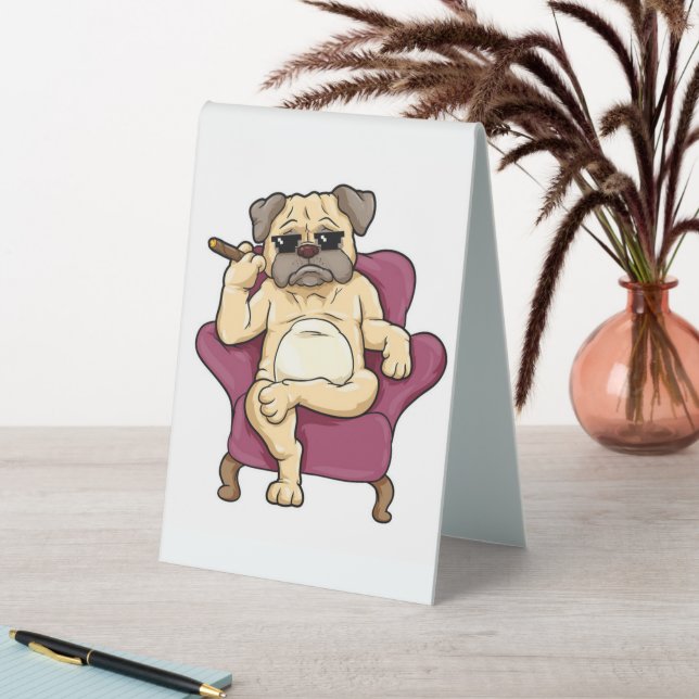 Pug Smoking Cigar | Really Cool Pug Dog Table Tent (In SItu (Table))