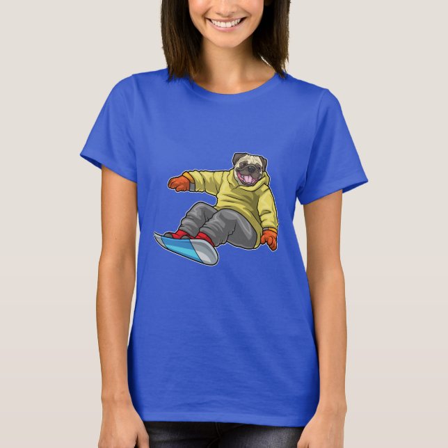 Pug Snowboarder Snowboard T-Shirt (Front)