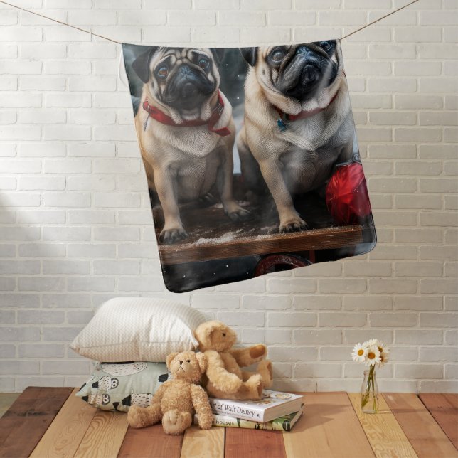 Pug Snowy Sleigh Christmas Decor Baby Blanket (In Situ)