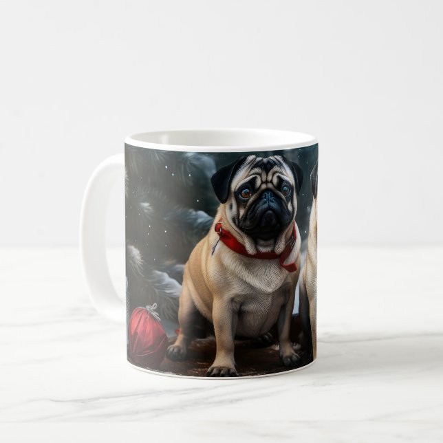 Pug Snowy Sleigh Christmas Decor Coffee Mug (Front Left)