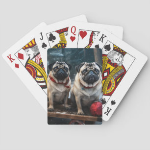 Pug Snowy Sleigh Christmas Decor Poker Cards