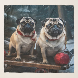 Pug Snowy Sleigh Christmas Decor Scarf