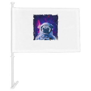 Pug Space Dog Astronaut Galaxy Dogs Funny T-Shirt Car Flag