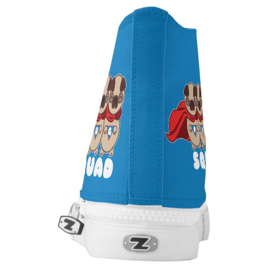 Pug Squad High Top Sneakers Shoes (Left Shoe Back)