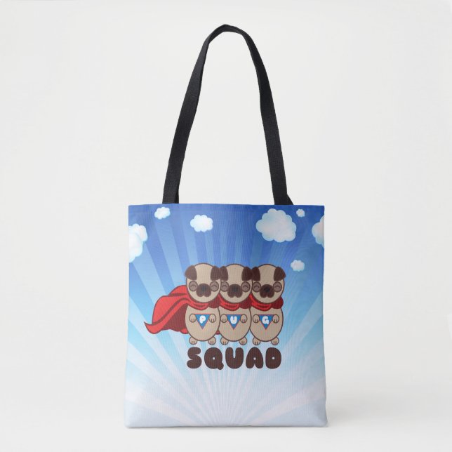Pug Squad With Background Tote Bag (Front)