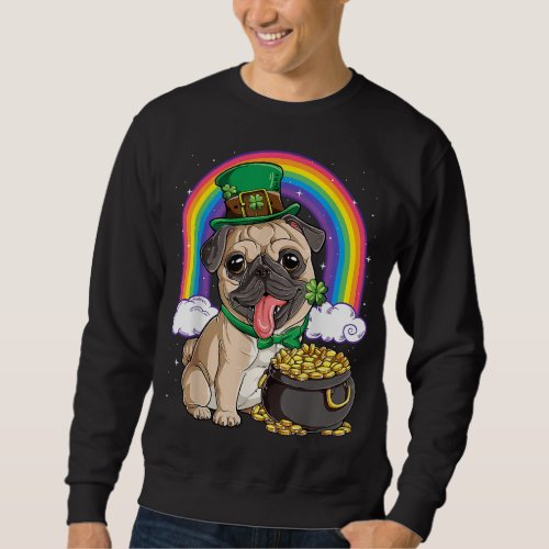 Pug St Patricks Day Boys Kids Men Leprechaun Dog L Sweatshirt