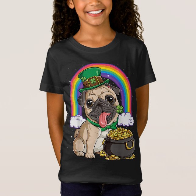 Pug St Patricks Day Boys Kids Men Leprechaun Dog L T-Shirt (Front)