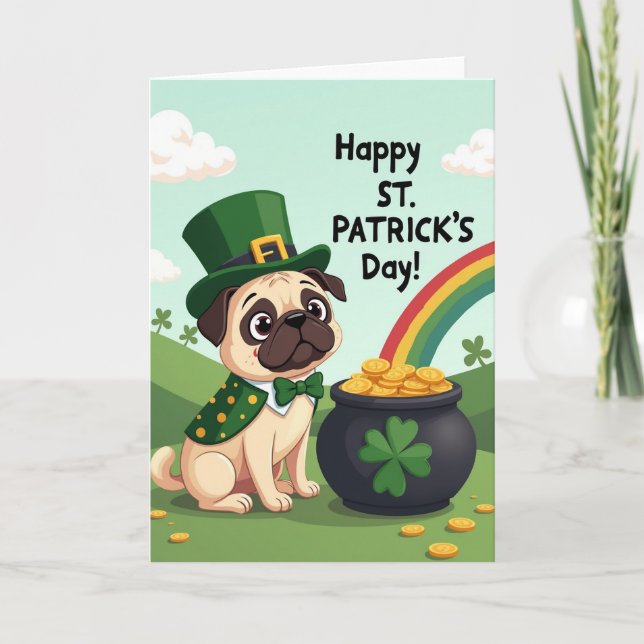 Pug St Patricks Day Fun Card (Front)