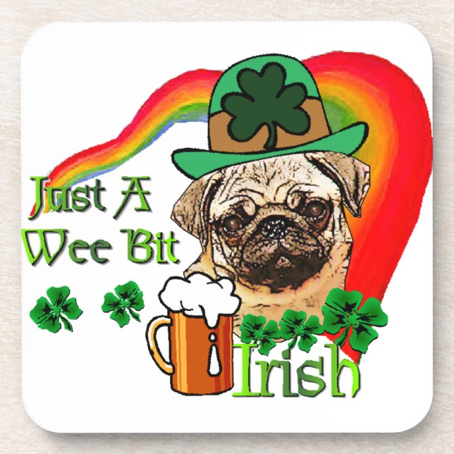 Pug St Patricks Drink Coaster (Front)