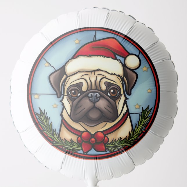 Pug Stained Glass Christmas Balloon (Front)