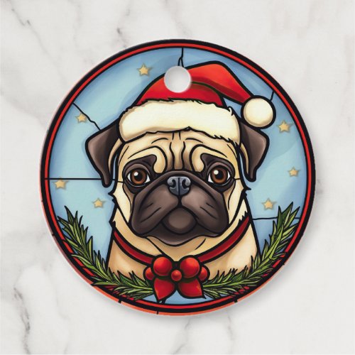 Pug Stained Glass Christmas Favor Tags