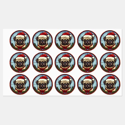 Pug Stained Glass Christmas Labels
