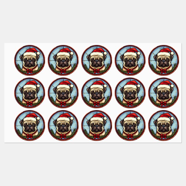 Pug Stained Glass Christmas Labels (Sheet)