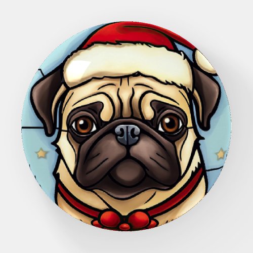 Pug Stained Glass Christmas Paperweight